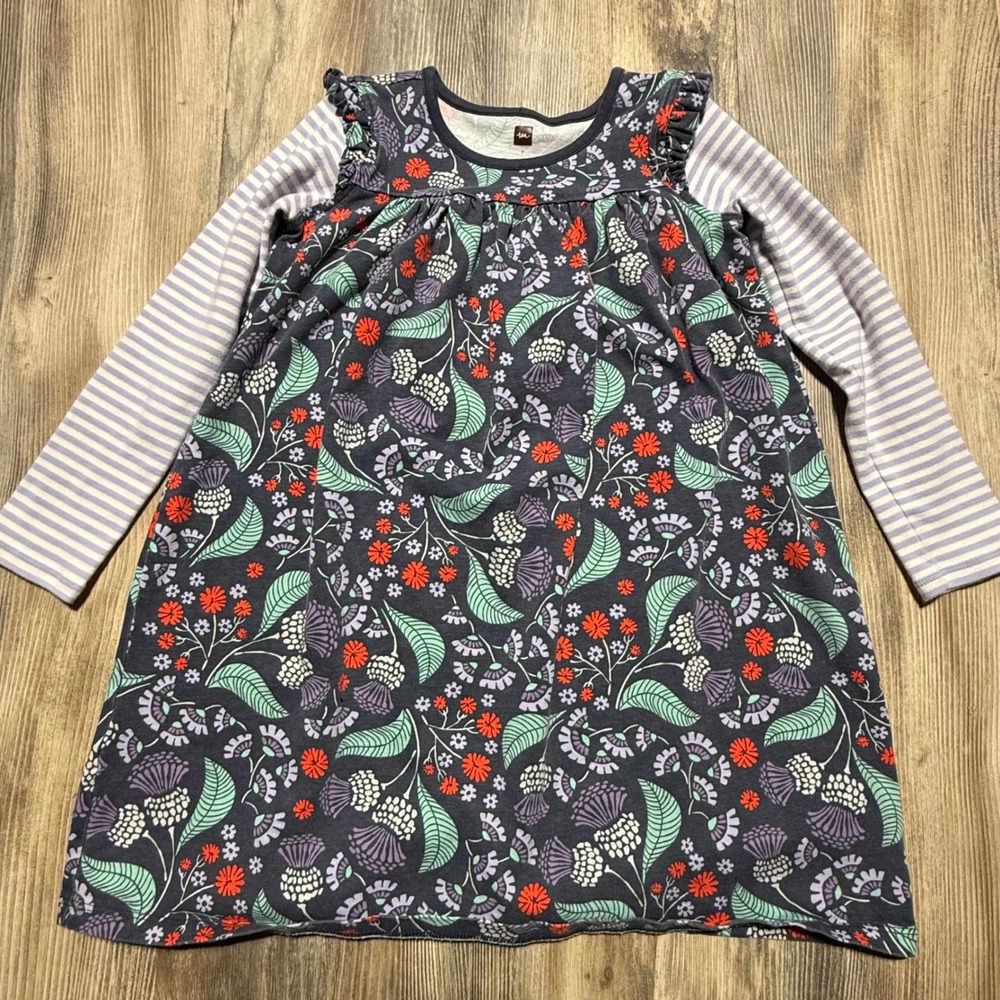 Tea Collection Dress Floral Stripe Blue Whimsical Cottagecore